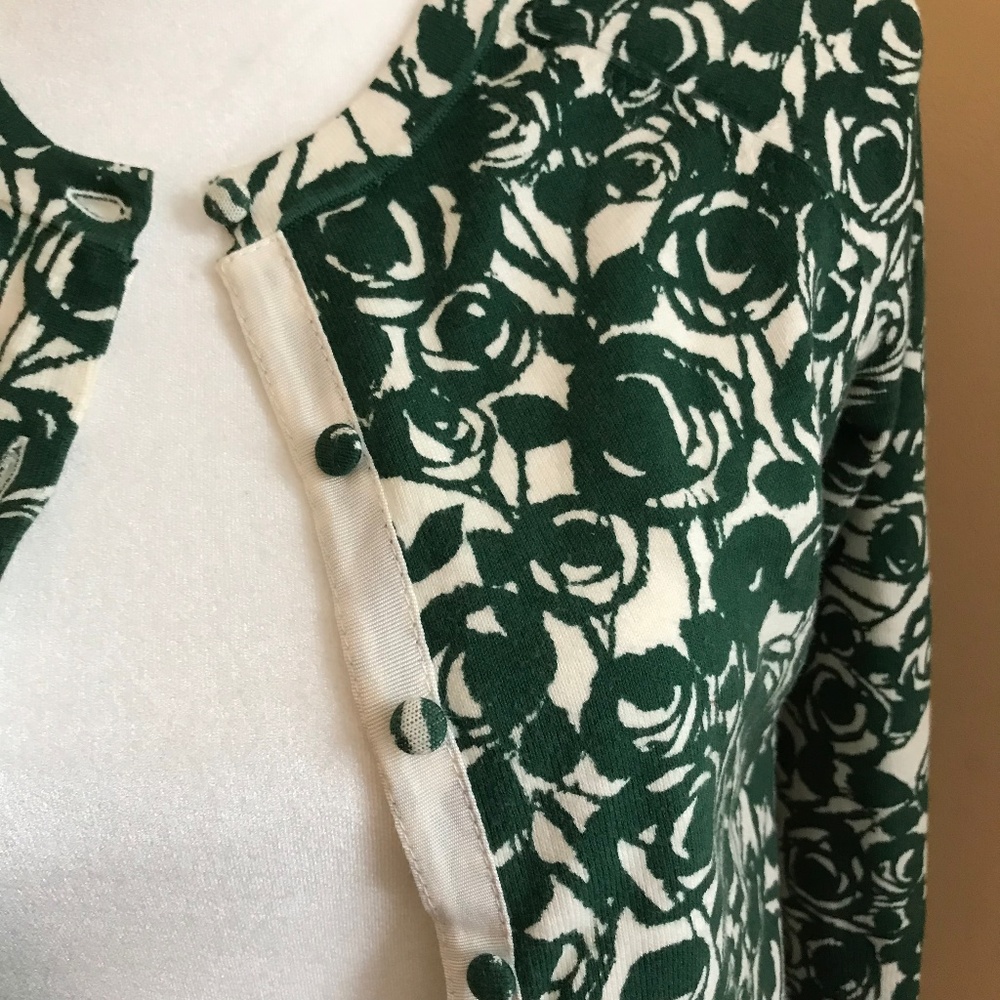 Banana Republic Green and White Floral Cardigan
